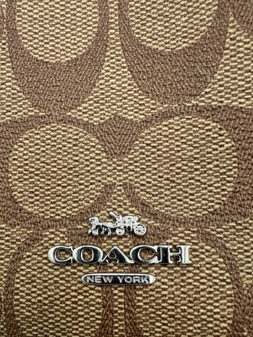 COACH Brown Signature Jacquard Crossbody Bag, Silver Hardware, Baby Blue